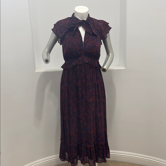 Cleobella Nicolette Midi Dress  Retrograde Paisley Purple Multi  Chiffon Size L - Picture 2 of 15